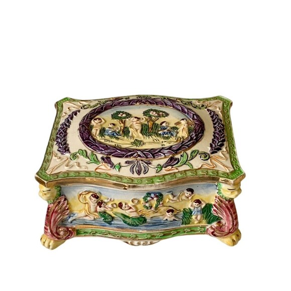 Other - VTG 1950s Hand Painted Japanese Ceramic Trinket Box Majolica Ware